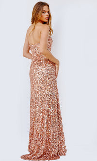 JVN by Jovani Strapless Copper Sequin Prom Dress