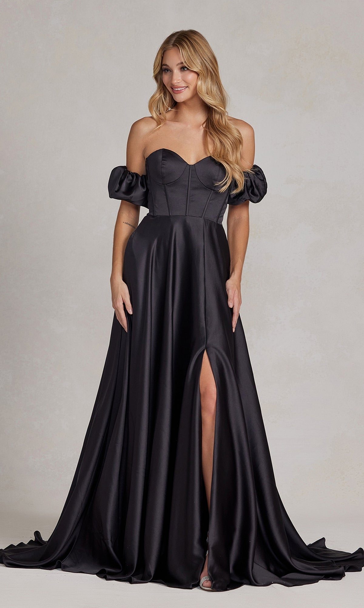 Strapless Long Prom Dress With Puff Sleeves Promgirl 