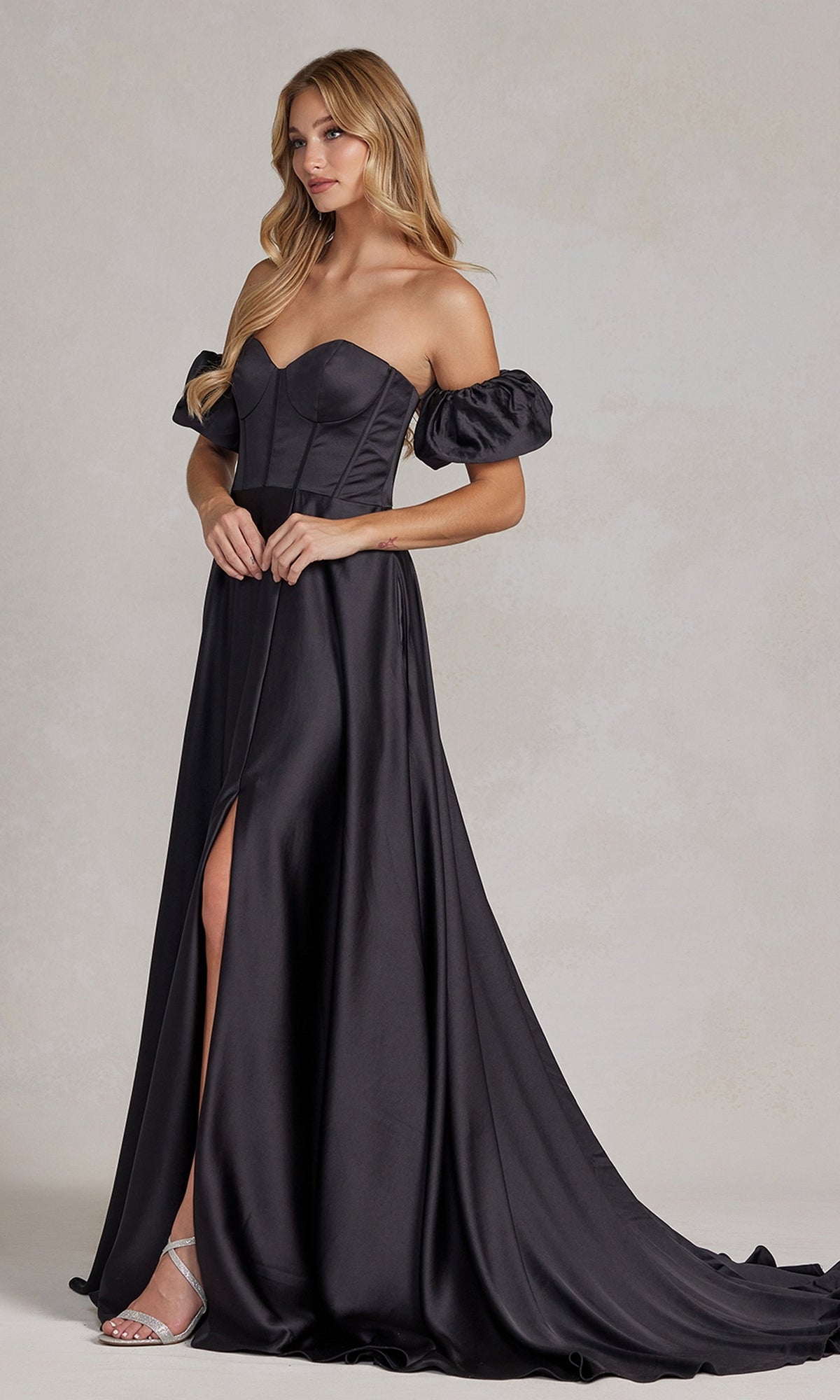 Strapless Sweetheart Prom Dress with Puff Sleeves