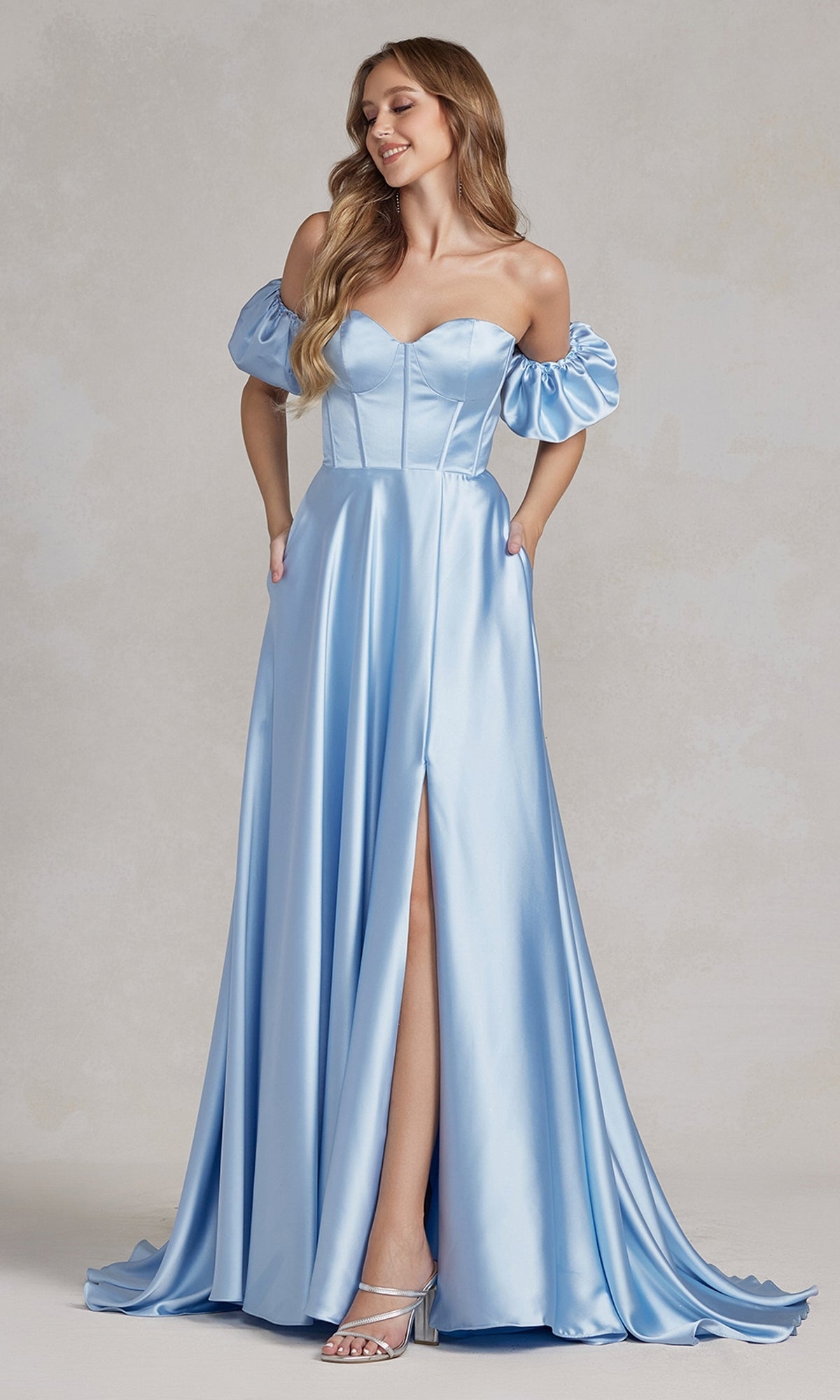 Strapless Sweetheart Prom Dress with Puff Sleeves