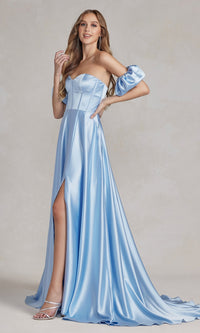 Strapless Sweetheart Prom Dress with Puff Sleeves