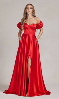 Strapless Sweetheart Prom Dress with Puff Sleeves