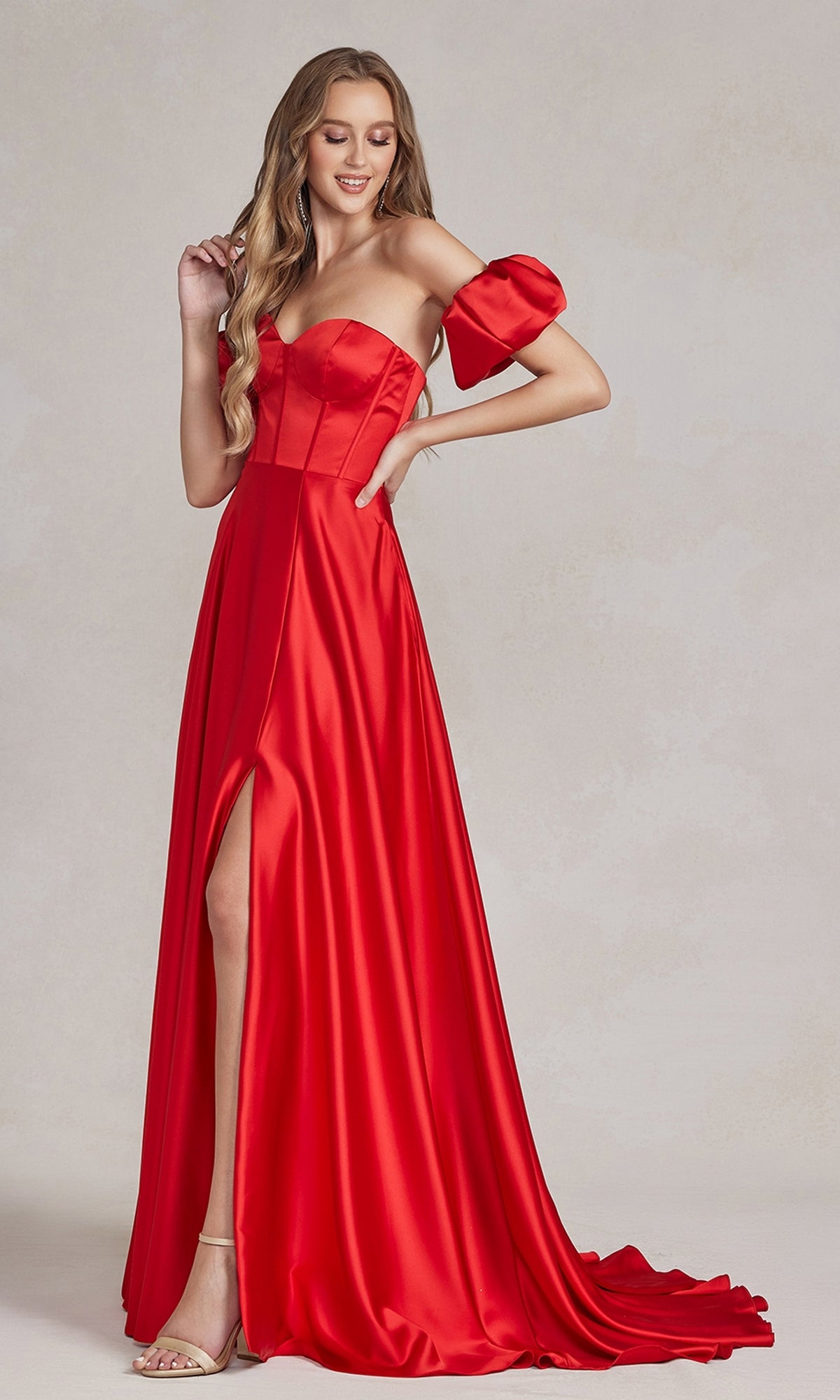 Strapless Sweetheart Prom Dress with Puff Sleeves