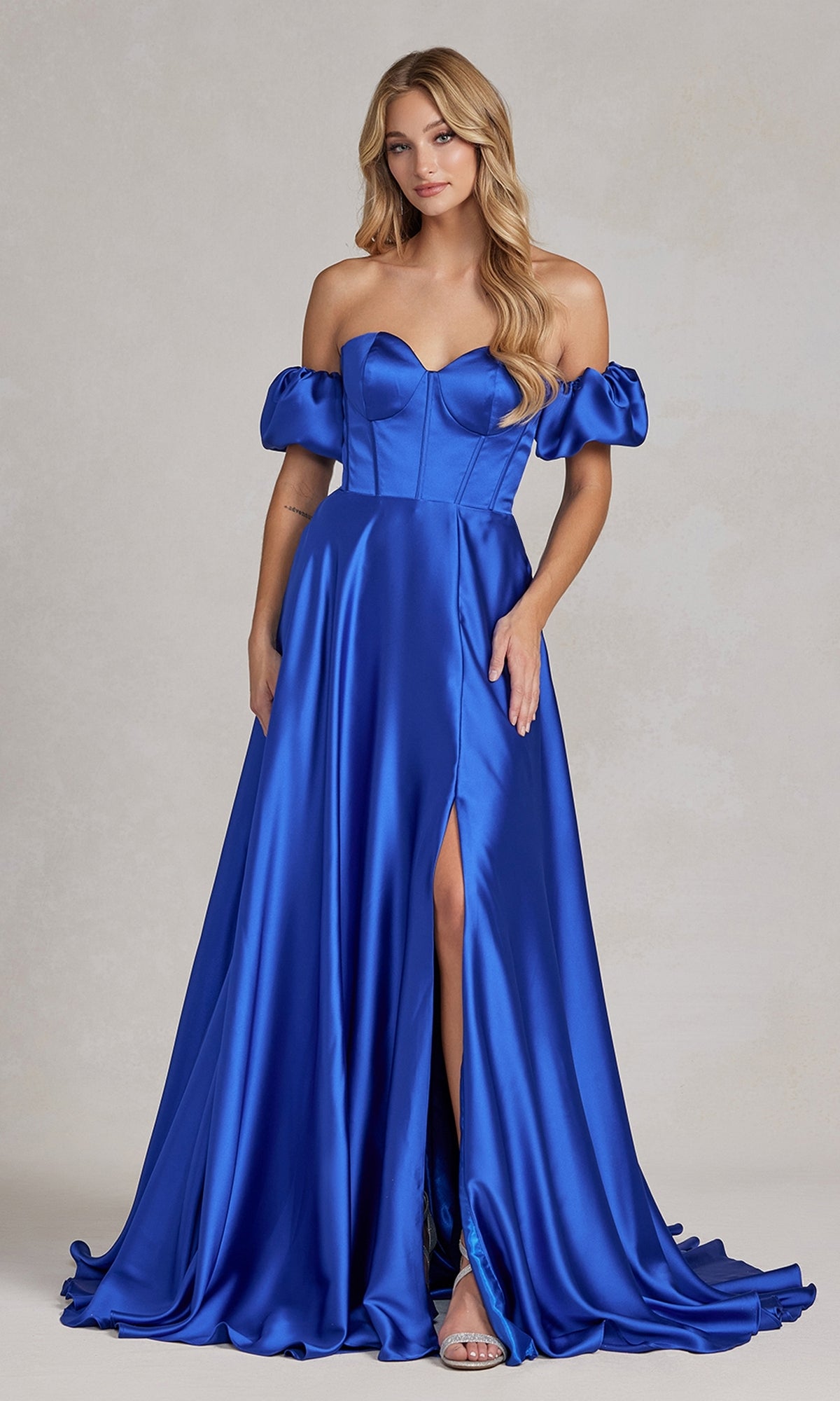 Strapless Sweetheart Prom Dress with Puff Sleeves