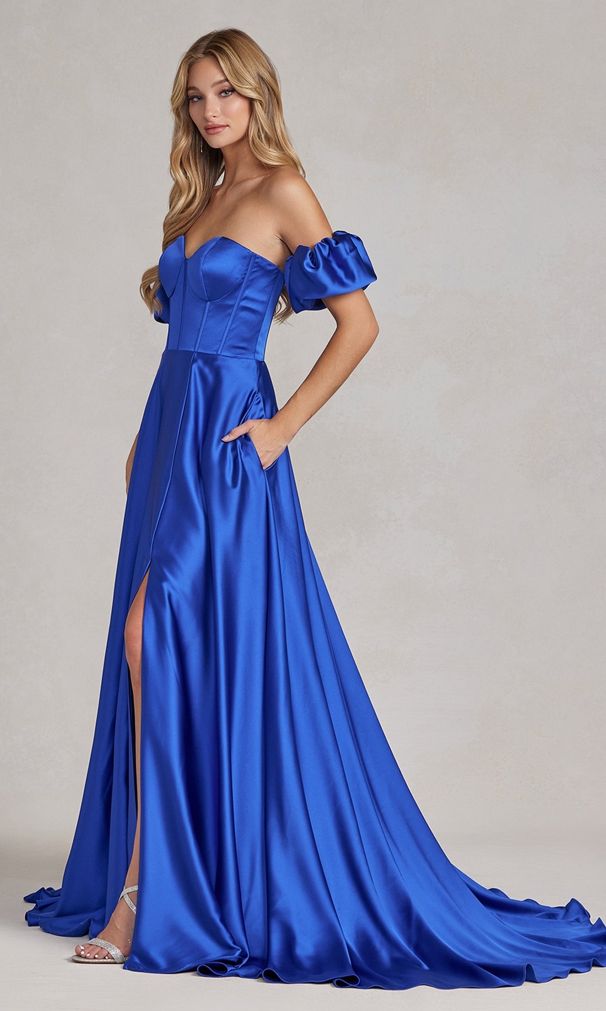 Strapless Sweetheart Prom Dress with Puff Sleeves