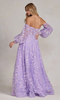 Long Puff-Sleeve Prom Dress with Sheer Bodice