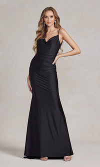 Cowl-Neck Simple Long Formal Dress