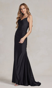 Cowl-Neck Simple Long Formal Dress