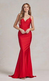 Cowl-Neck Simple Long Formal Dress