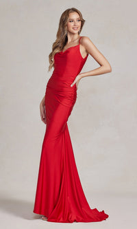 Cowl-Neck Simple Long Formal Dress