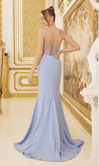 Corset Sheer-Back Simple Prom Dress with Side Slit