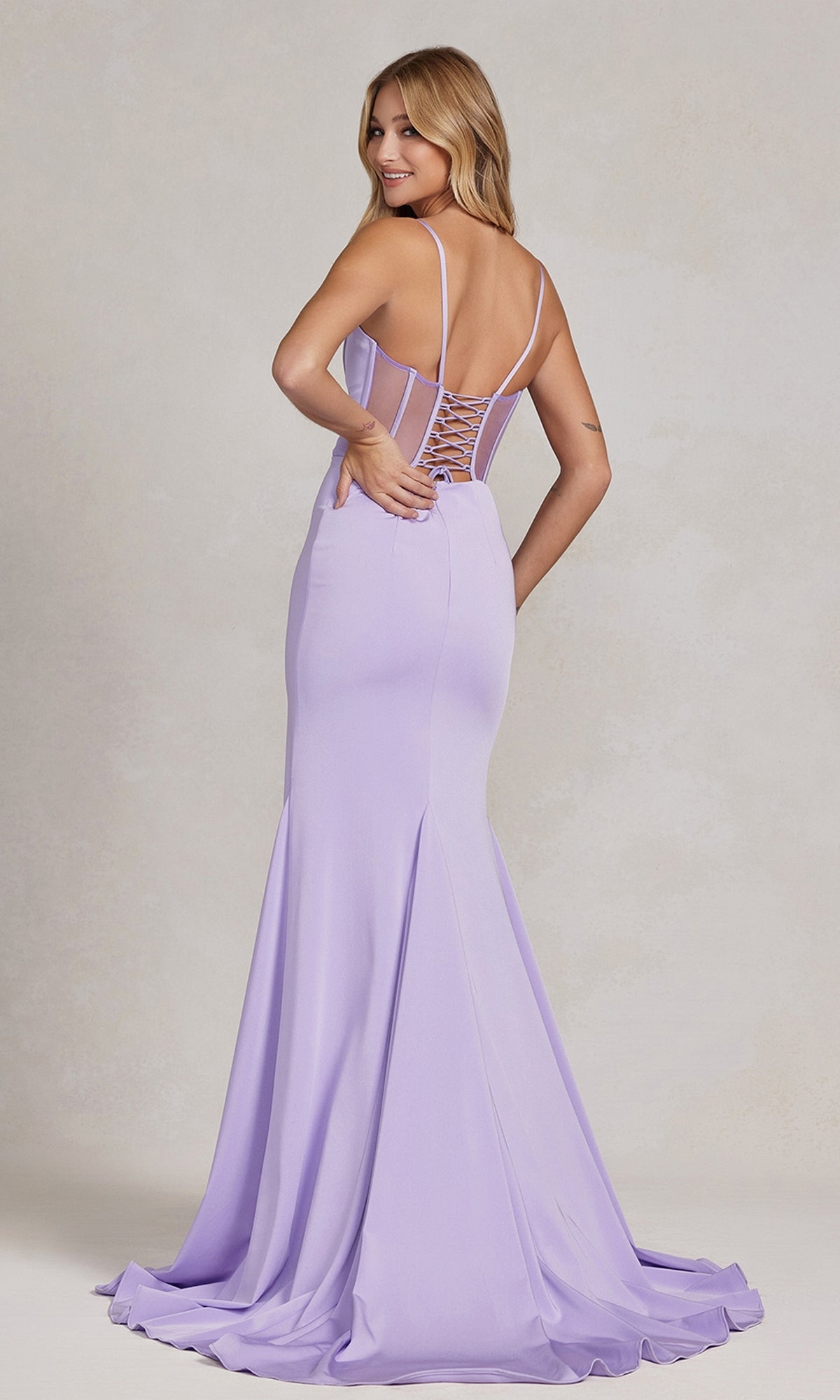 Corset Sheer-Back Simple Prom Dress with Side Slit