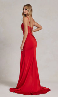 Corset Sheer-Back Simple Prom Dress with Side Slit