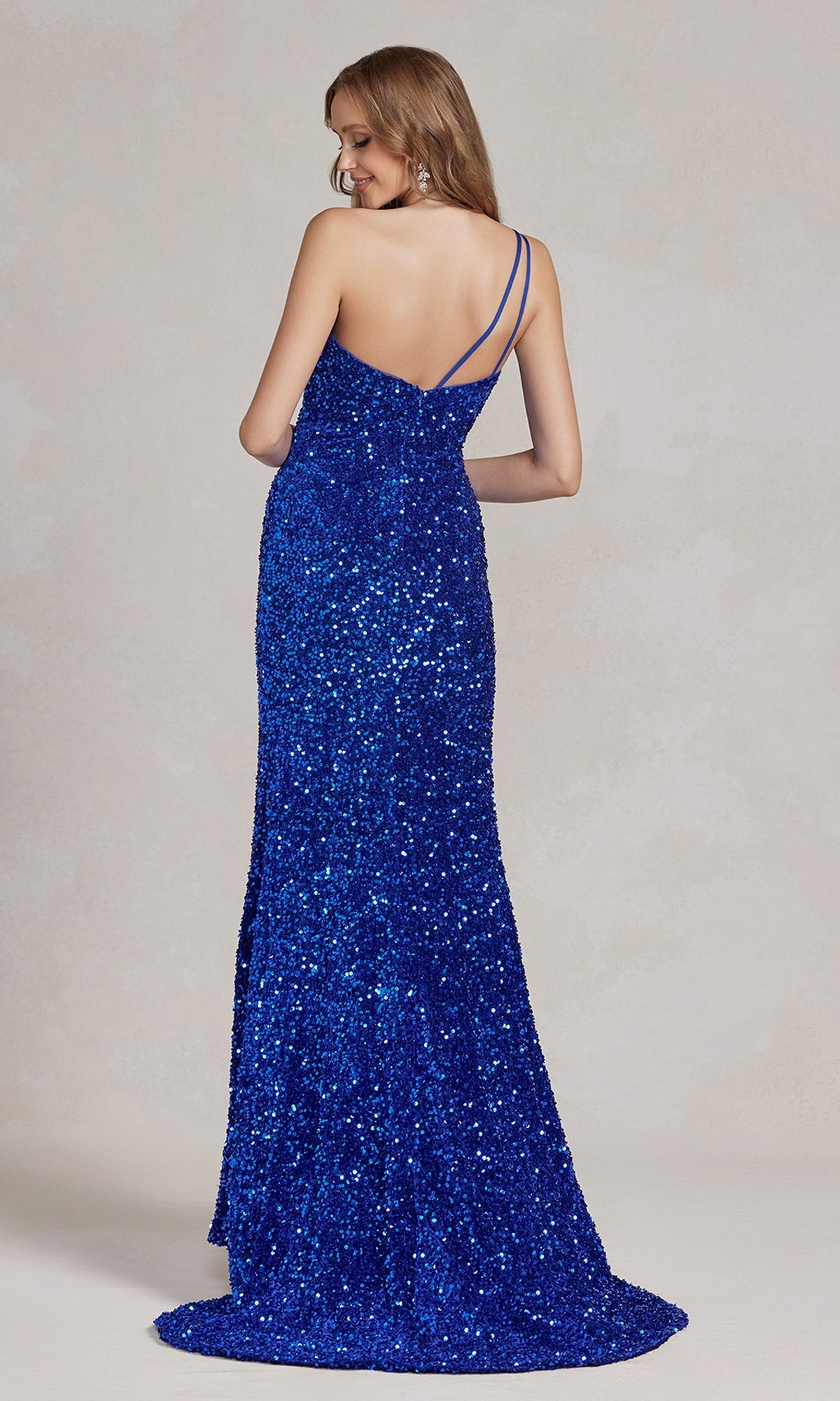 One-Shoulder Sequin Formal Prom Dress with Train