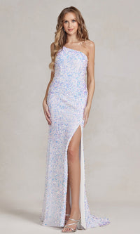 One-Shoulder Sequin Formal Prom Dress with Train