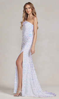 One-Shoulder Sequin Formal Prom Dress with Train