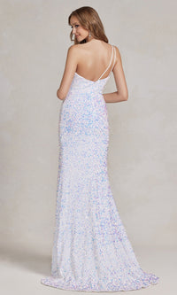 One-Shoulder Sequin Formal Prom Dress with Train