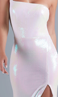 PromGirl Long White Sequin One-Shoulder Prom Dress