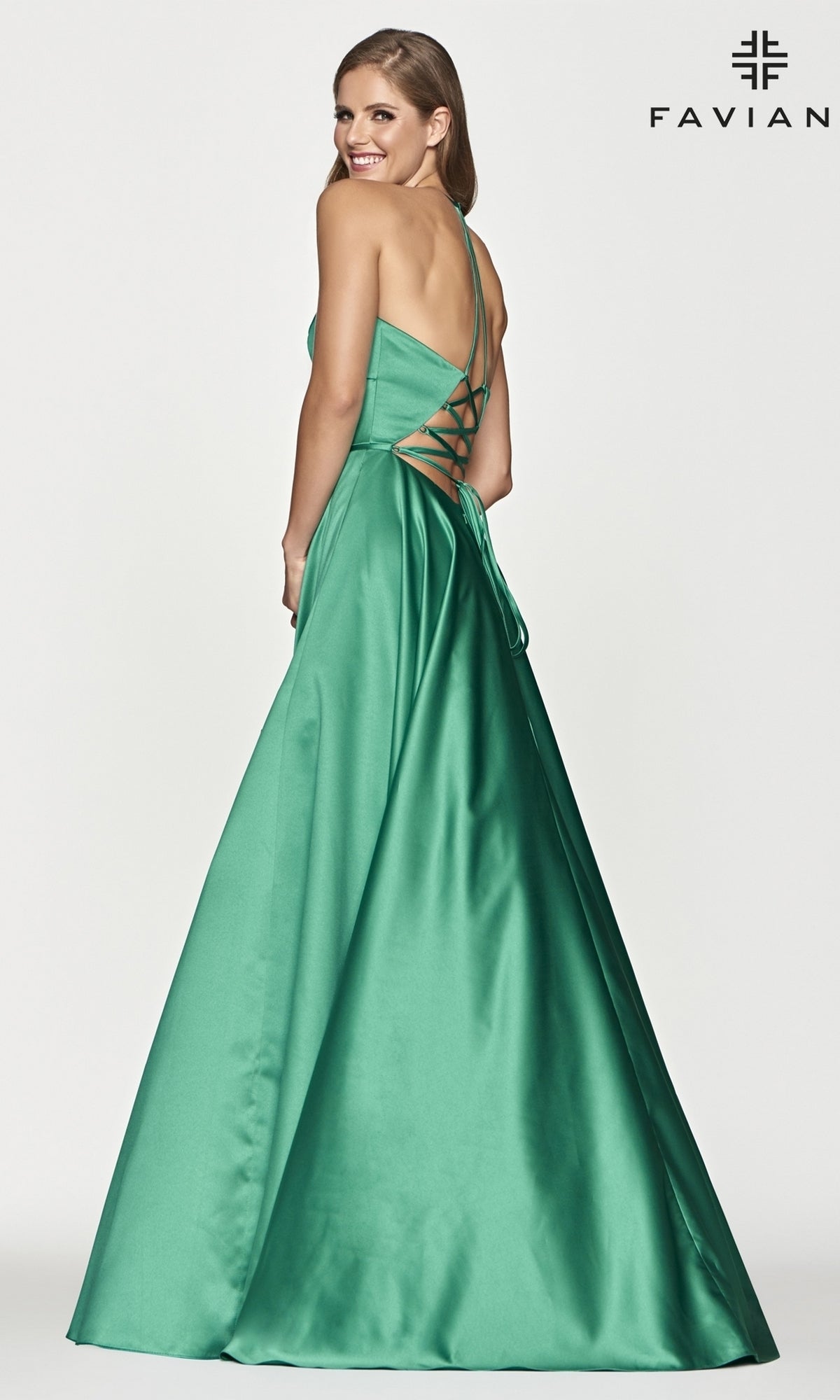 Corset-Back A-Line Long Satin Prom Dress - PromGirl