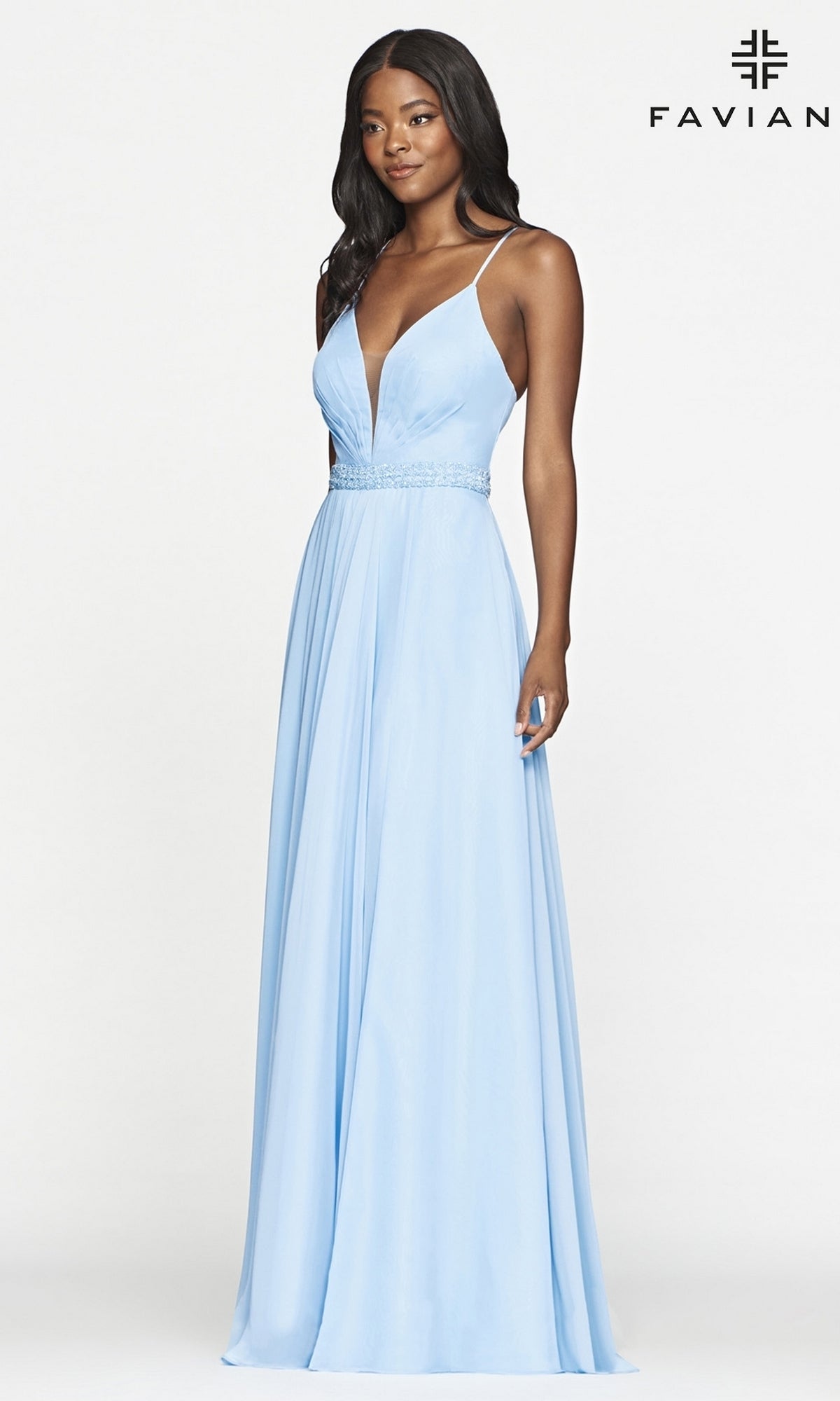 Pastel Long A-Line Chiffon Faviana Prom Dress