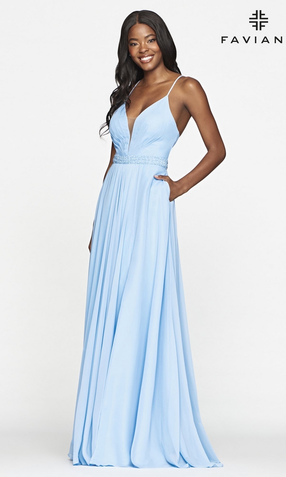 Pastel Long A-Line Chiffon Faviana Prom Dress