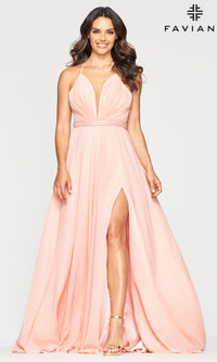 Pastel Long A-Line Chiffon Faviana Prom Dress