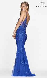 Sheer-Sides Long Lace Prom Dress by Faviana