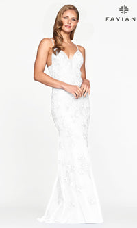 Sheer-Sides Long Lace Prom Dress by Faviana