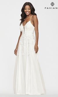 Faviana Embroidered A-Line Long Prom Dress