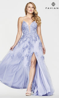 Faviana Embroidered A-Line Long Prom Dress