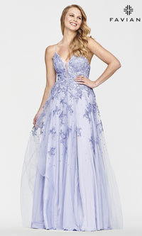 Faviana Embroidered A-Line Long Prom Dress