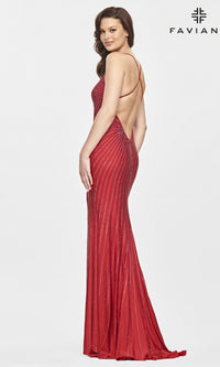 Open-Back Long Beaded Prom Dress by Faviana