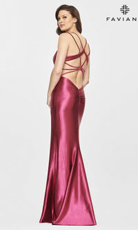 Faviana S10810 Raspberry Long Satin Formal Dress