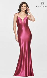 Faviana S10810 Raspberry Long Satin Formal Dress