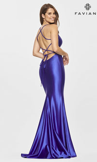 Stretch-Satin Faviana Open-Back Long Prom Dress