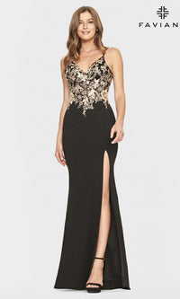 Black and Gold Faviana Long Prom Dress S10853