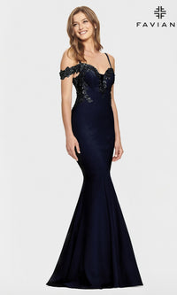 Faviana Cold-Shoulder Navy Blue Prom Dress S10866