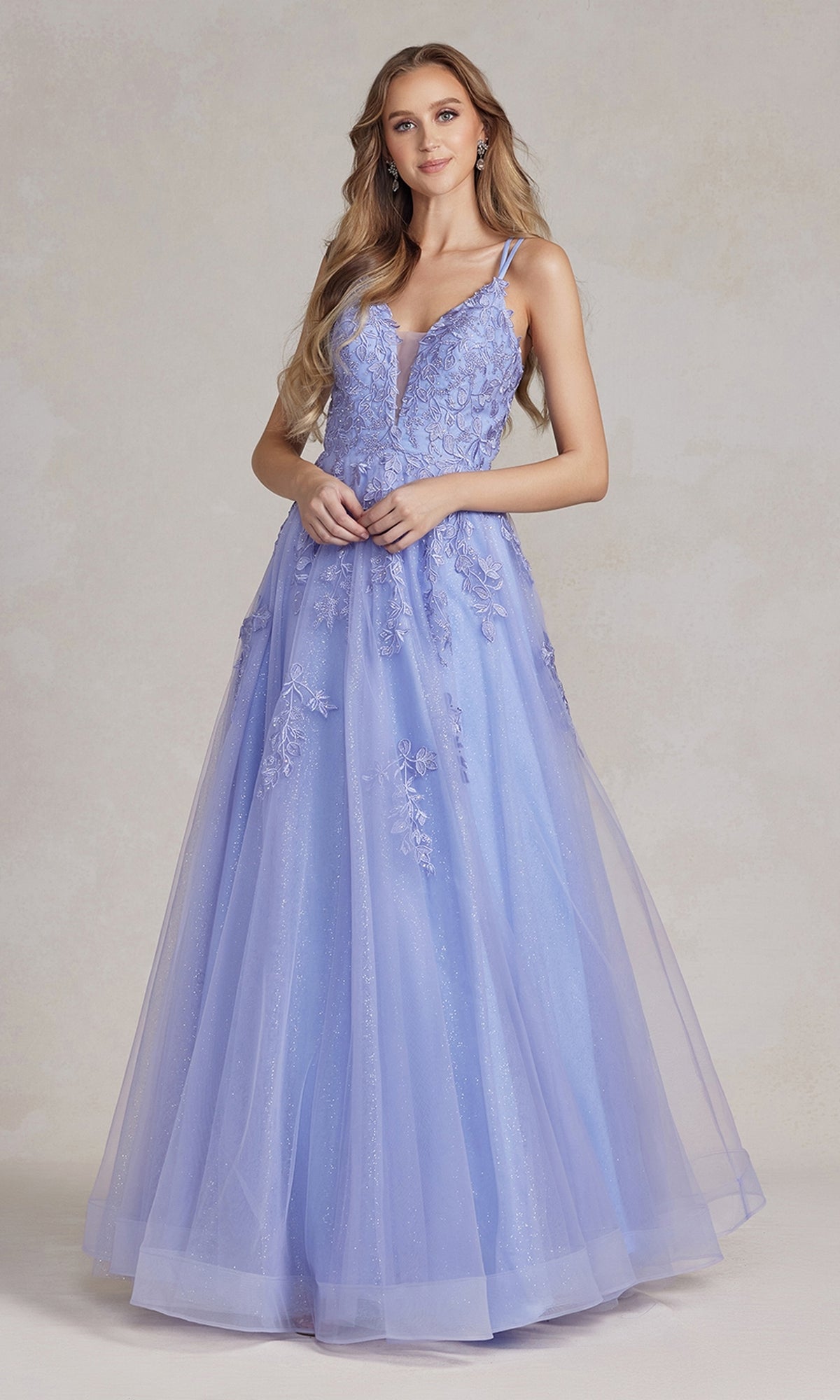 Embroidered Tulle Prom Ball Gown with Corset Back