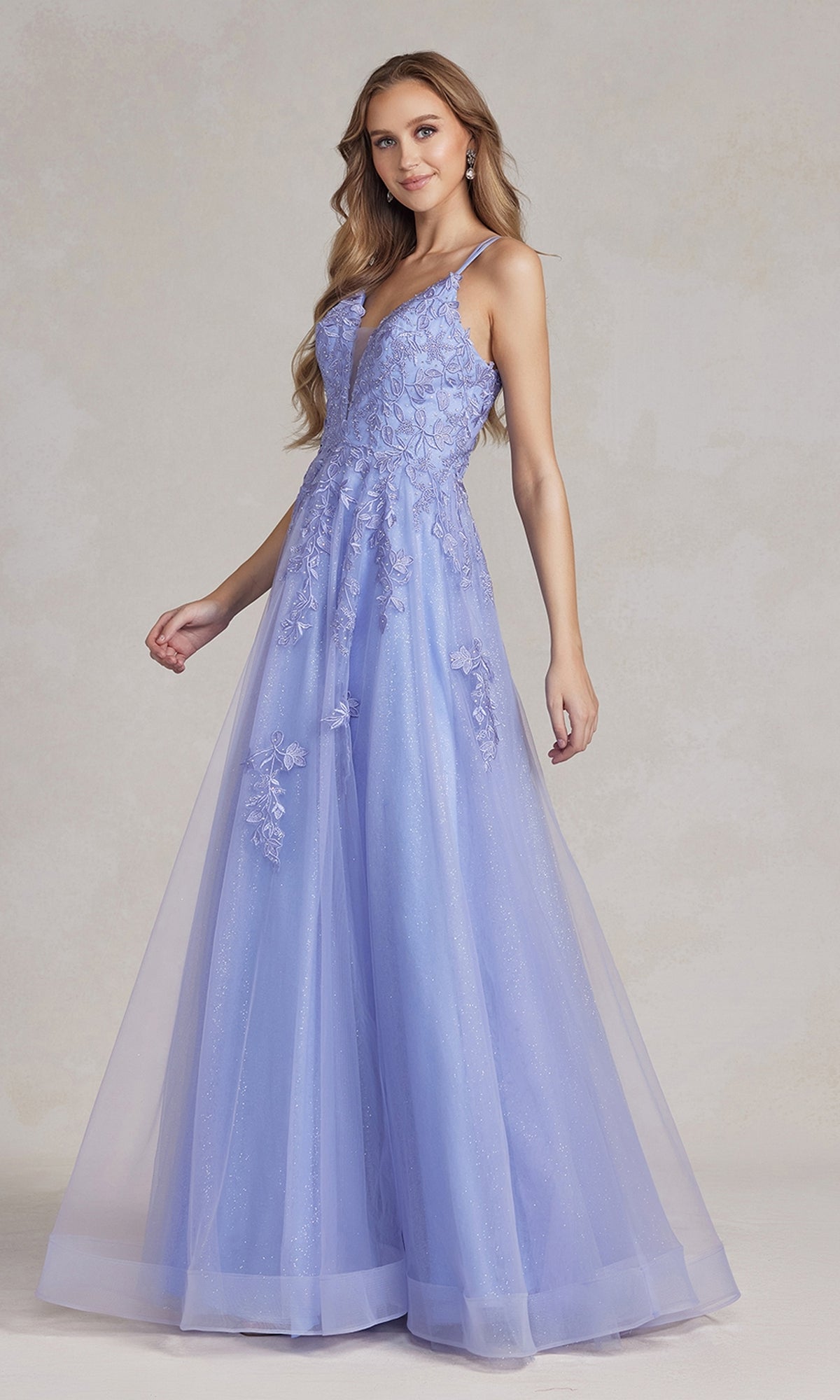 Embroidered Tulle Prom Ball Gown with Corset Back