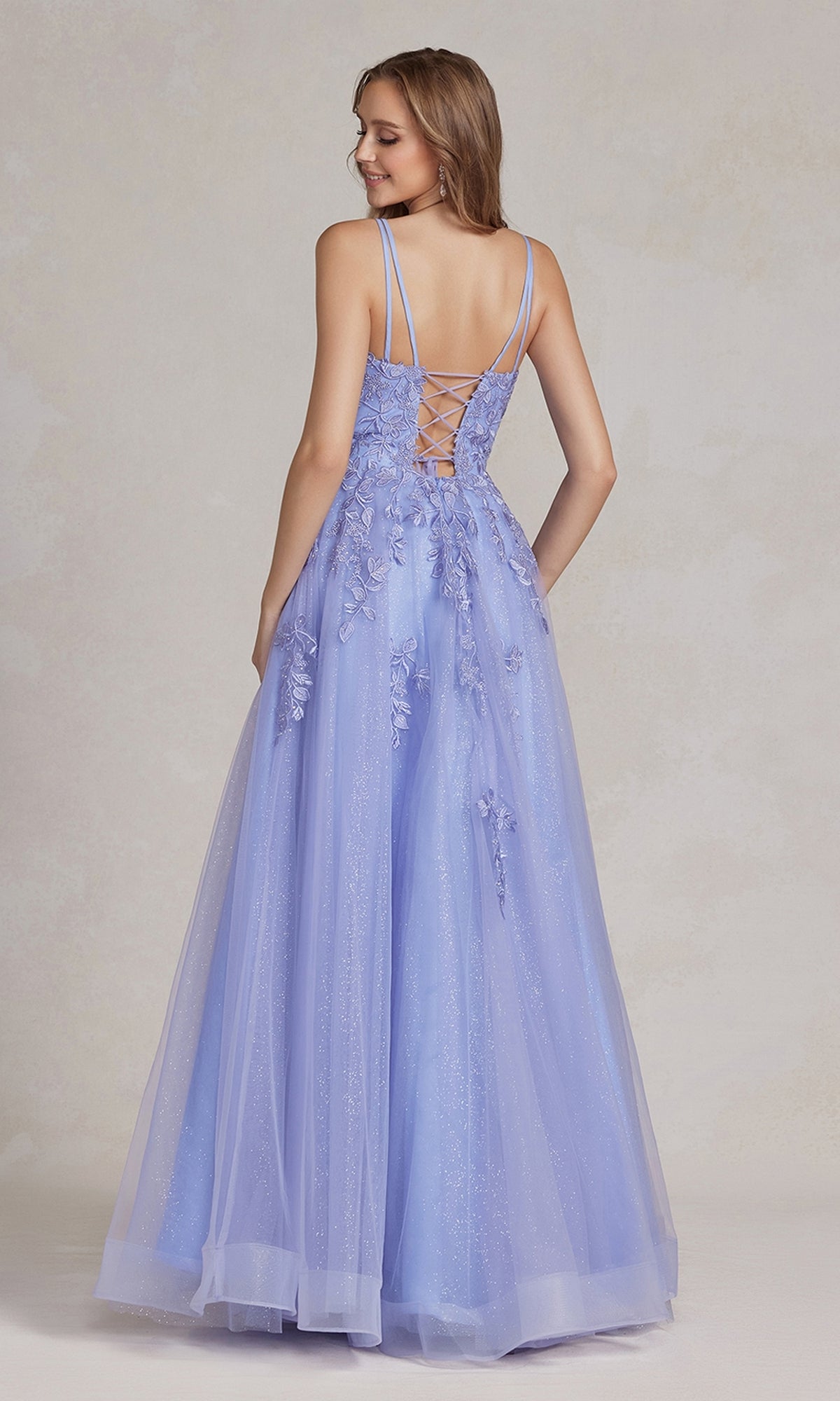 Embroidered Tulle Prom Ball Gown with Corset Back