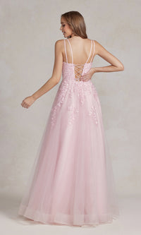 Embroidered Tulle Prom Ball Gown with Corset Back