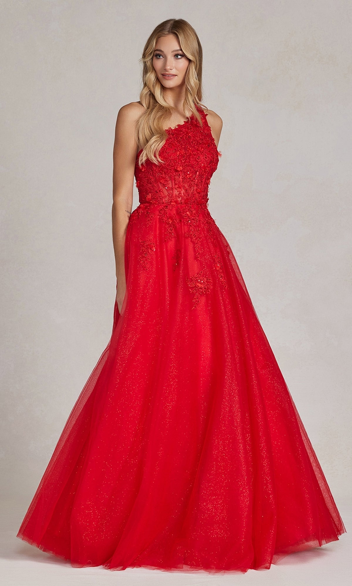 One-Shoulder Long Red Ball Gown