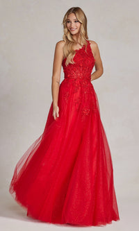 One-Shoulder Long Red Ball Gown