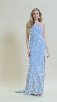 One-Shoulder Sequin Formal Prom Dress with Train