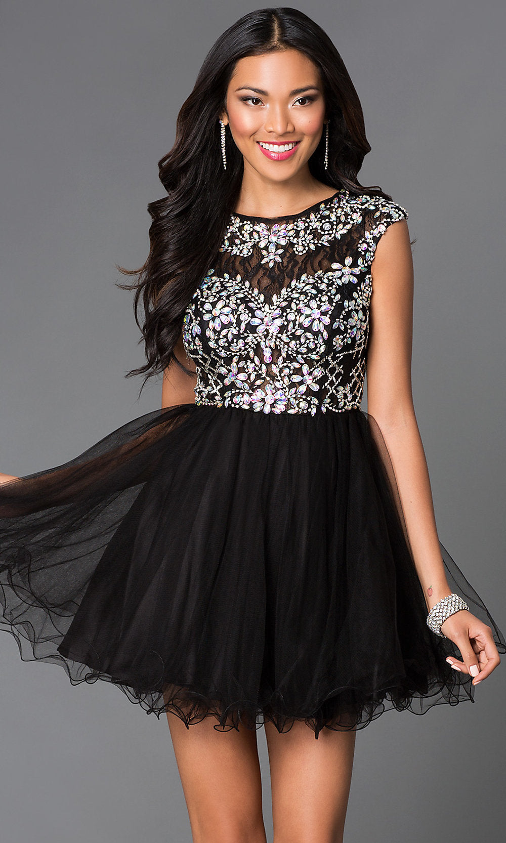 Beaded-Bodice Short Tulle Homecoming Dress - PromGirl