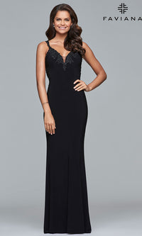 V-Neck Floor-Length Formal Prom Dress by Faviana