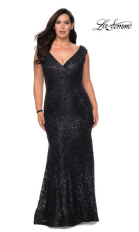 La Femme-Empire-Waist Long Plus-Size Prom Dress by La Femme