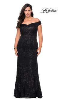 La Femme-Long Lace Empire-Waist Plus La Femme Prom Dress