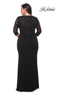 La Femme-Lace Sleeve Long Plus-Size Formal Gown by La Femme