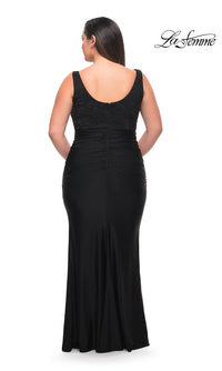 La Femme-La Femme Lace-Bodice Long Black Plus Prom Dress